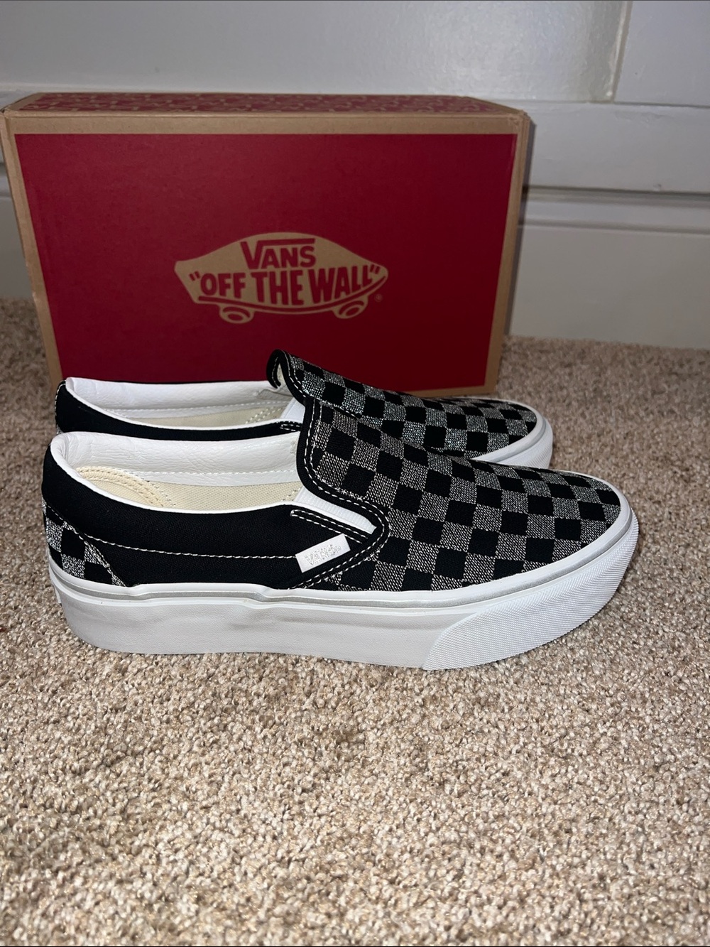Vans Platform Checkerboard Slip-On Sneakers - Metallic Black & White - Picture 4 of 7
